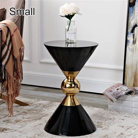 Luxury Modern Round Black White End Table Gold Hourglass Side Table Metal And Fiberglass In