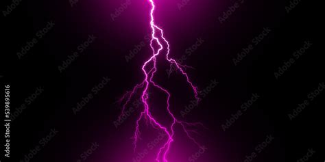 Massive Lightning Bolt With Branches Isolated On Black Background Branched Lightning Bolt