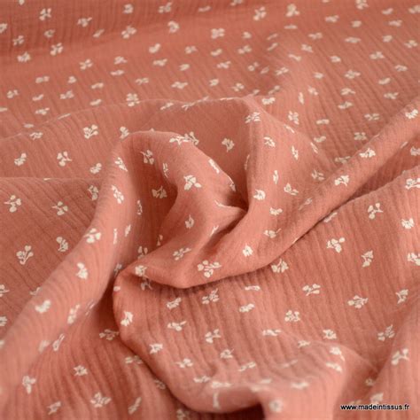 Tissu Double Gaze Babeth Motif Fleurs Fond Marsala Oeko Tex