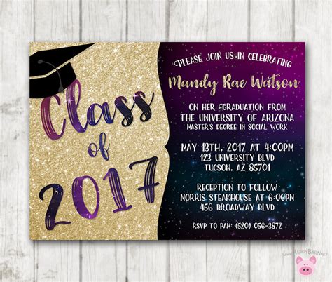 Printable Graduation Invitations - Glitter Galaxy Graduation Invites ...