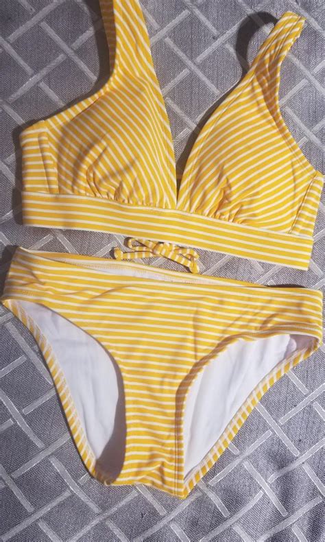 2 Piece KONA SOL Bikini Set Yellow Stripe Small Women S Fashion