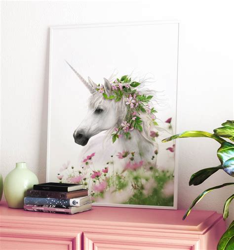 Unicorn Decor Girls Room Art Unicorn Wall Art Large Flower Crown