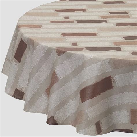 Nappe Ronde Ou Ovale En Coton Enduit Rayure Taupe