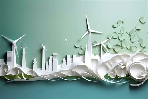 Paper Art Renewable Energy With Green Energy Such As Wind Turbines