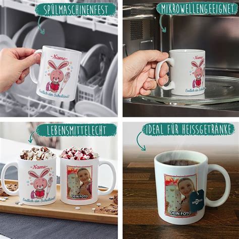 Tasse Zur Einschulung F R M Dchen Hase Mit Foto Und Name Tassen