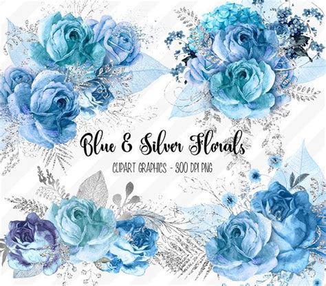 Blue and Silver Floral Clipart by Digital Curio on @creativemarket ...