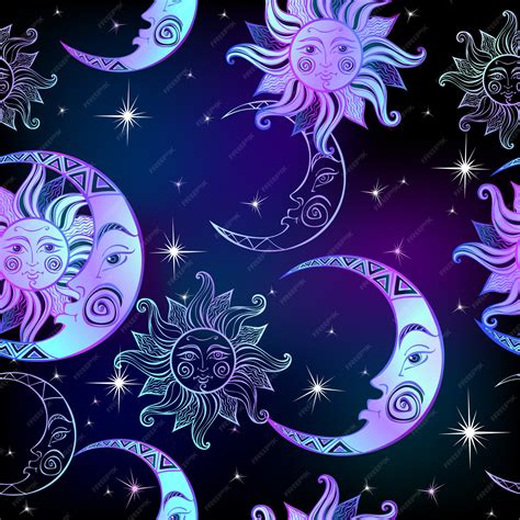 Premium Vector Seamless Pattern Sun Moon And Stars