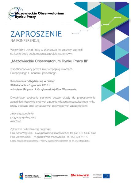 Zaproszenie Na Konferencj Mazowieckie Obserwatorium Rynku Pracy