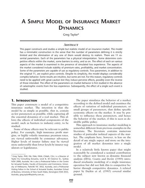 Pdf A Simple Model Of Insurance Market Dynamics