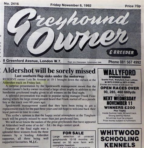 Aldershot Tongham Greyhound Racing Times