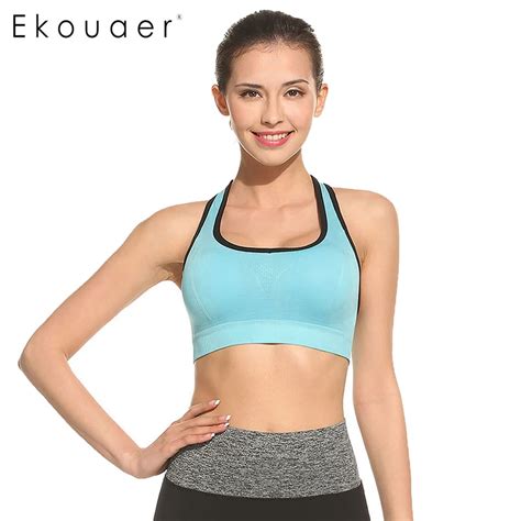 Ekouaer Pullover Women Bra High Impact For Workout Fitness With Removable Pads Full Cup