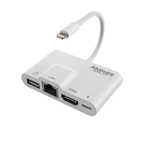 Адаптер Promate MediaSync-LT Lightning to USB 3.0 OTG/RJ45/HDMI/10Вт ...