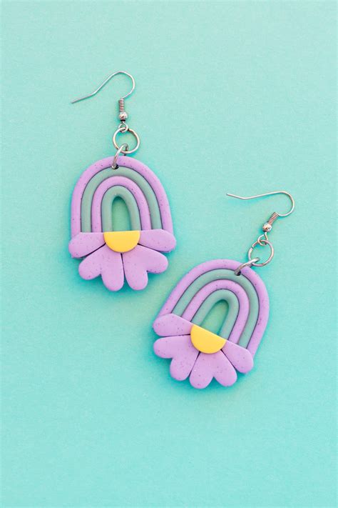 Rainbow Flower Dangle Earrings Statement Rainbow Earrings Daisy