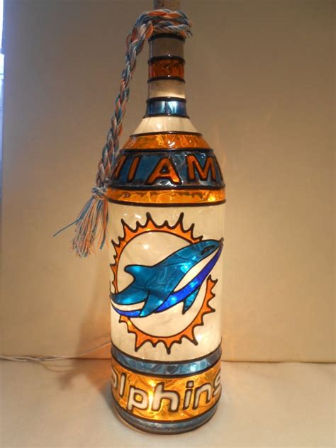 Miami Dolphins Inspired Bottle Lamp Hand Painted Stained Glass Etsy