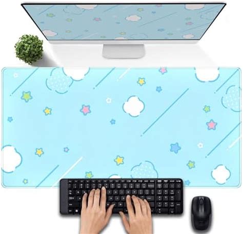 Amazon Pastel Blue Star Grid Desk Mat Kawaii Mouse Pad Cute