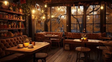 Premium Photo | A very cozy coffee shop with beautiful wooden tables ...