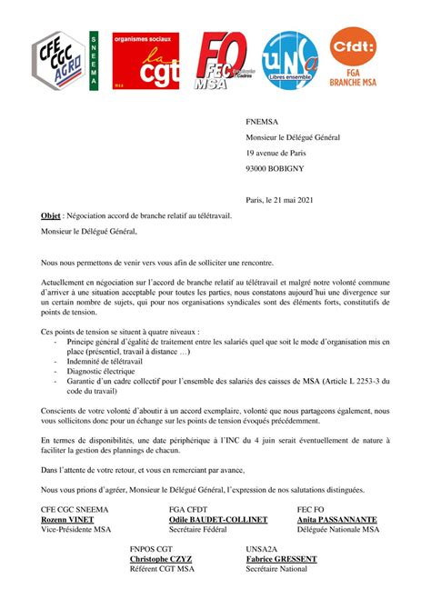 Lettre Commune à la FNEMSA à l attention du Directeur Général