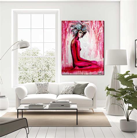 Woman Art Abstract Painting Original Canvas Feminine Power Art Nude Pink Wall Art Figure Woman
