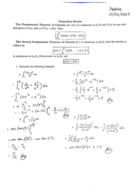 Integration Revision Mth Studocu