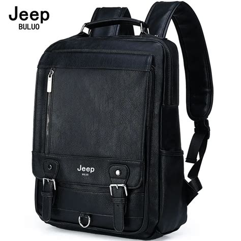 Jeep Buluo Leather Men Backpack Design Luxury Business Male Laptop