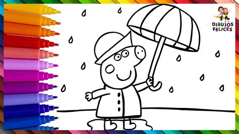 Dibuja y Colorea A Peppa Pig Bajo La Lluvia Dibujos Para Niños