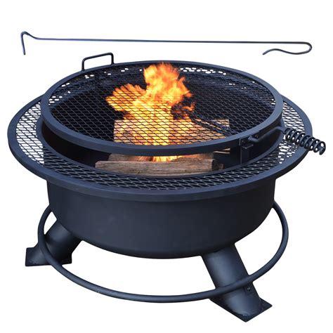 Titan Great Outdoors 38in Fire Pit with Swivel Cooking Grate, Black ...