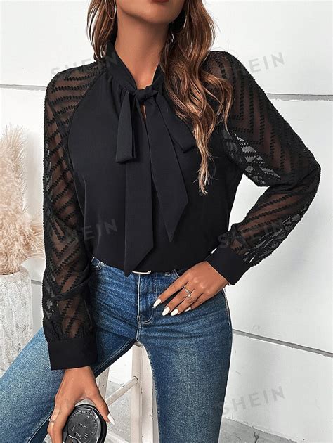 Shein Frenchy Blouse Avec Tulle Manches Raglan N Ud Mode En Ligne