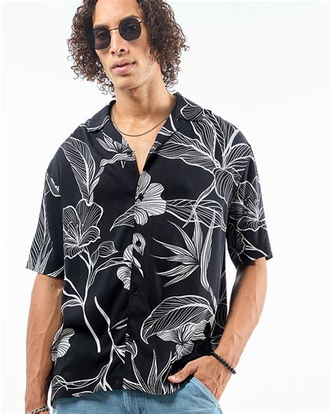 Buy Men S Black All Over Printed Oversized Shirt Online At Bewakoof