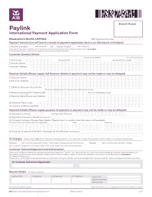 Aib Paylink Internatioal Payment Application Form Fill And Sign