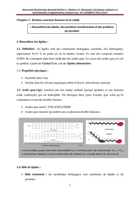 Chapitre 3 Biosynthese Des Lipides Et Proteines Fonctionnelle Et