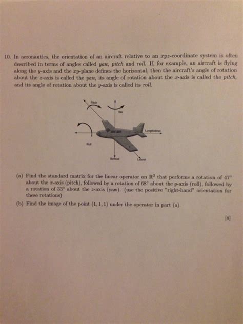 Solved In Neronautics The Orientation Of An Aircraft Chegg