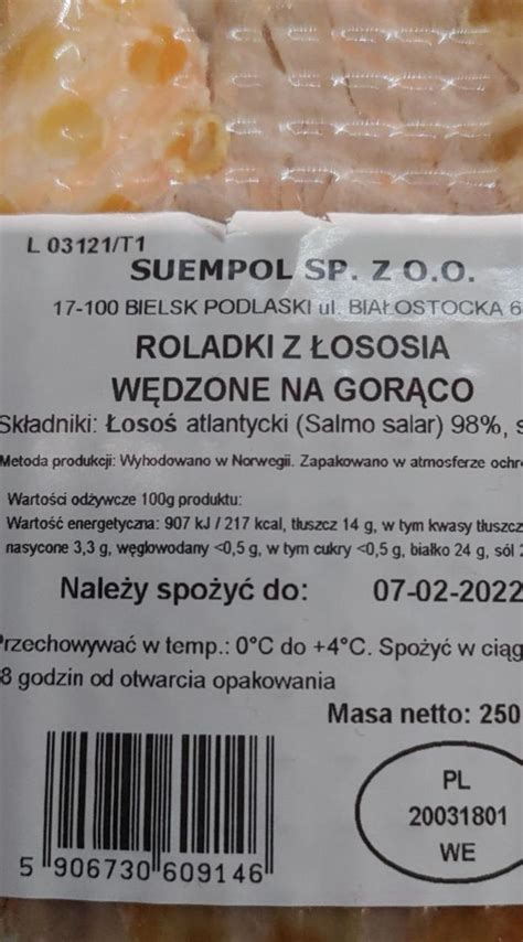 Suempol Roladki z łososia 250 g kalorie kJ i wartości odżywcze