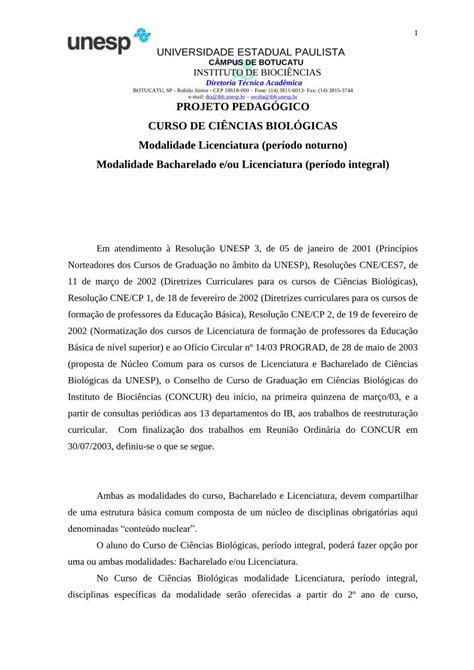 Pdf Projeto Politico Pedag Gico Do Curso De Ci Ncias Biol Gicas