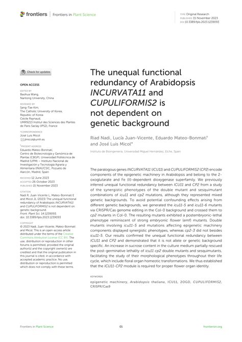 PDF The Unequal Functional Redundancy Of Arabidopsis INCURVATA11 And