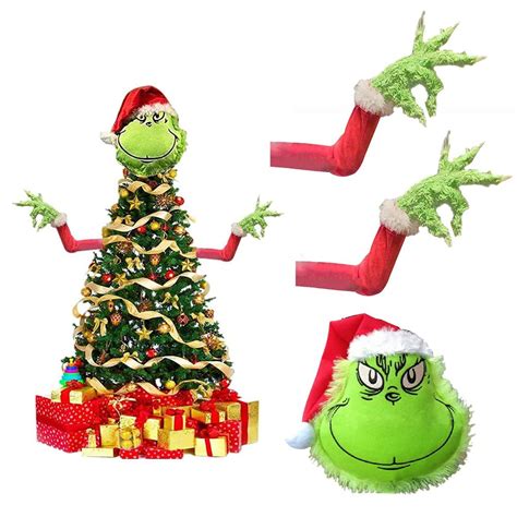 Grinch Christmas Tree Decorations, Furry A Grinch Head and Two Hands
