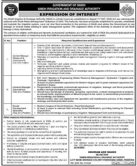 Sindh Irrigation Drainage Authority Jobs 2024