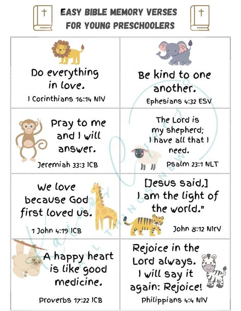 Bible Memory Verses for Young Preschoolers, Kids Scripture Cards ...