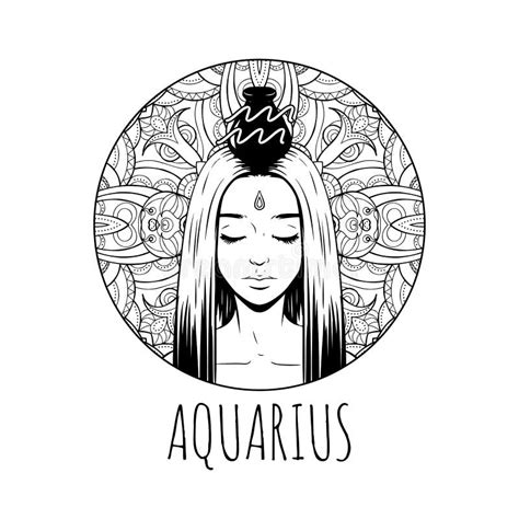 Aquarius Zodiac Sign Artwork Adult Coloring Book Page Beautiful