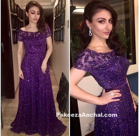 Soha Ali Khan Wore A Shimmering Purple Long Gown With Short Sleeves