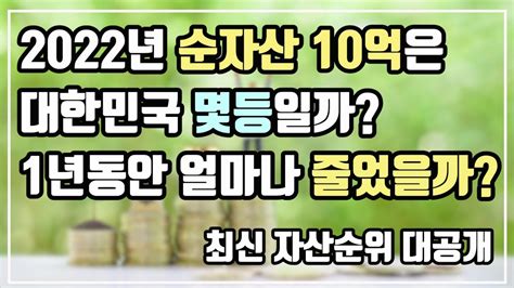 순자산 10억은 상위 몇프로일까 자산 시장 하락기에 나의 자산순위는 몇등일까 0원부터 10억까지 2022년 최신자료