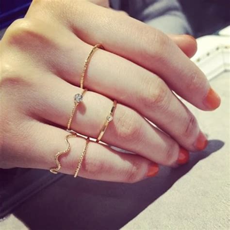 MISANANRYNE 5pcs Set Fashion Rings Korean Weave Knuckle Ring For Women