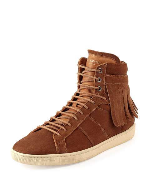 Lyst Saint Laurent Fringed High Top Sneakers In Brown For Men