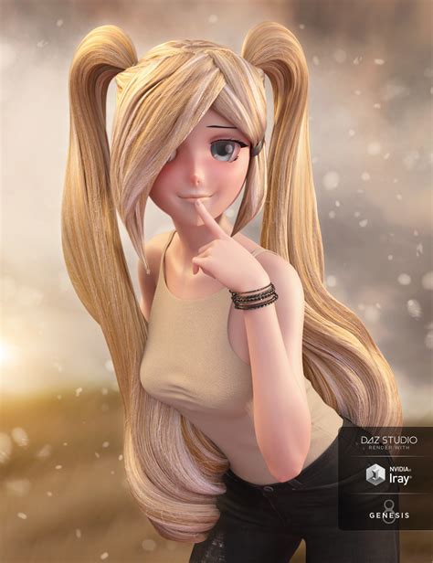 Long Pigtail Anime Hair For Genesis And Female S Daz D