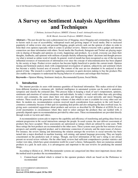 Pdf A Survey On Sentiment Analysis Algorithms And Techniques