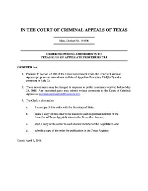 Fillable Online Order Proposing Amendments To Texas Rule Of Appellate