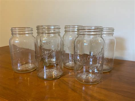 Large Antique Gem Glass Canning Jars Bottles Etsy