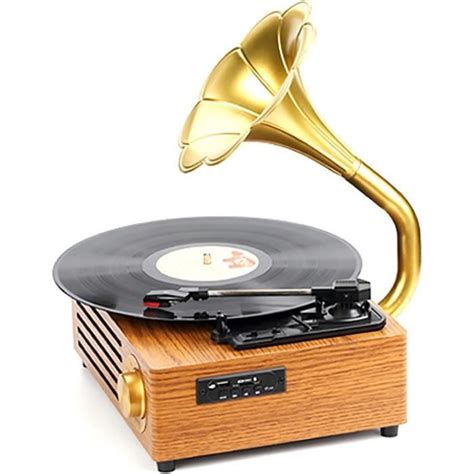 Mini Tourne Disque Vinyle Gramophone Rétro Haut Parleur Bluetooth Sans