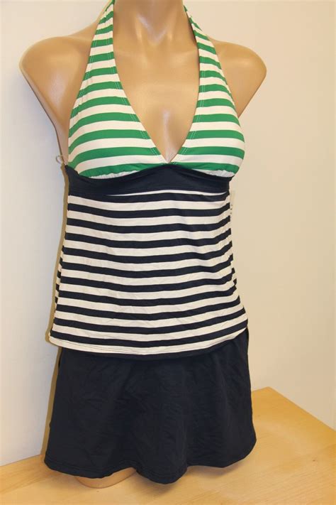 Nwt Anne Cole Swimsuit Bikini Tankini Pc Set Sz S Skirt Navy Green Ebay