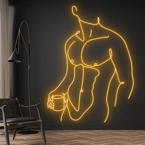 Man Drinking Coffee Neon Sign Naked Man Neon Light Man Line Led Light Custom Sexy Man Body