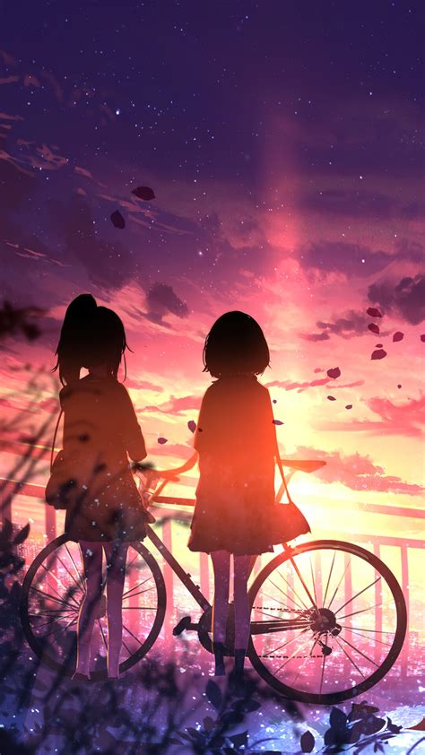 1378102 Sunset Anime Girls Anime Silhouette Horizon Clouds